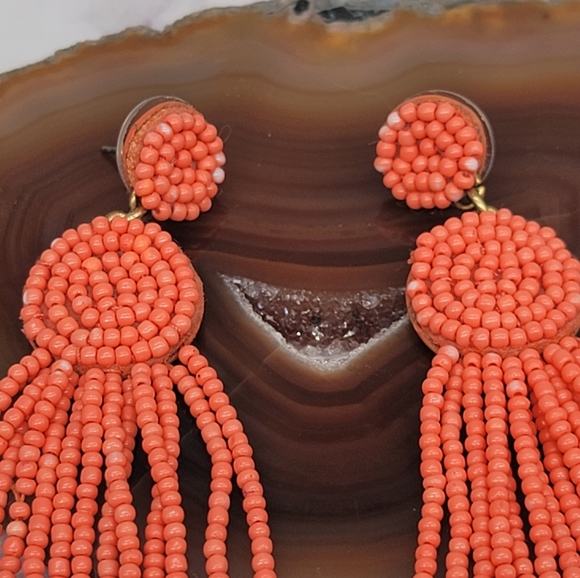 J. Crew Orange Beaded Tassel Earrings - Picture 2 of 7